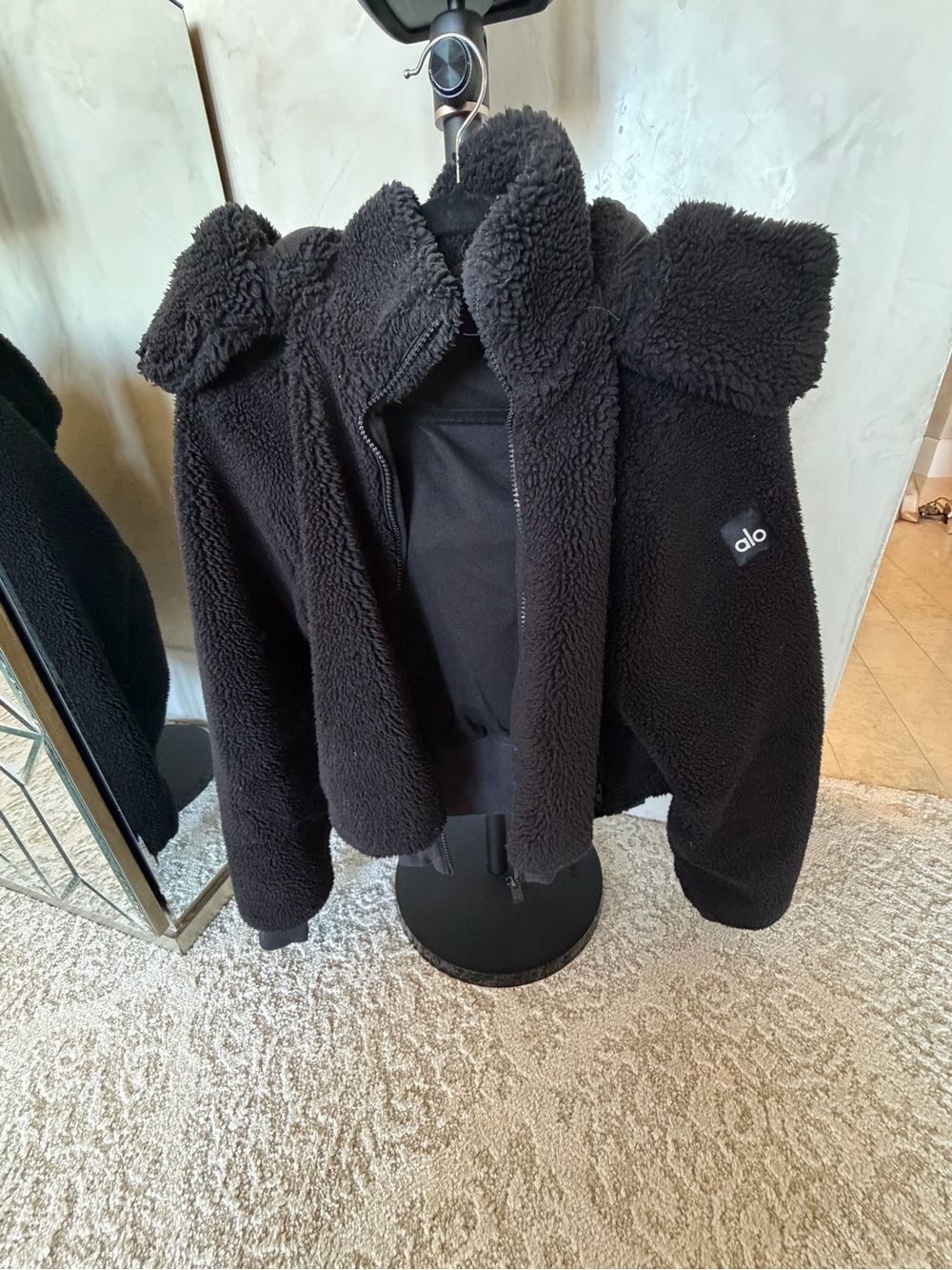 ALO Yoga Black Sherpa Fleece Zip Hoodie Jacket